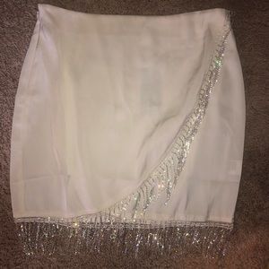 Diamond Fringe Ivory Mini Skirt